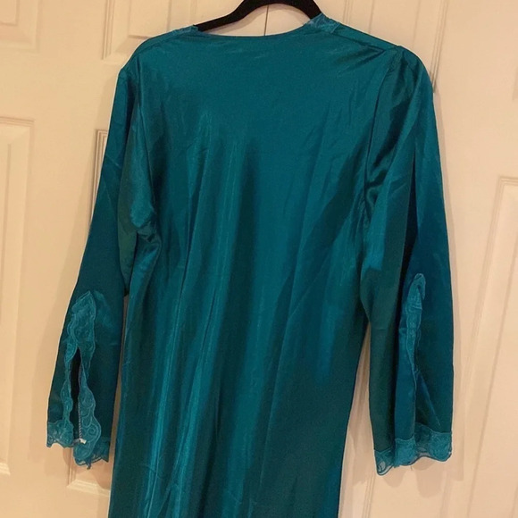 Vintage Teal Olga style lace trim long sleeve  night dress Sz M - Picture 5 of 16